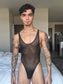 NAUGHTY MESH BLACK THONG LEOTARD